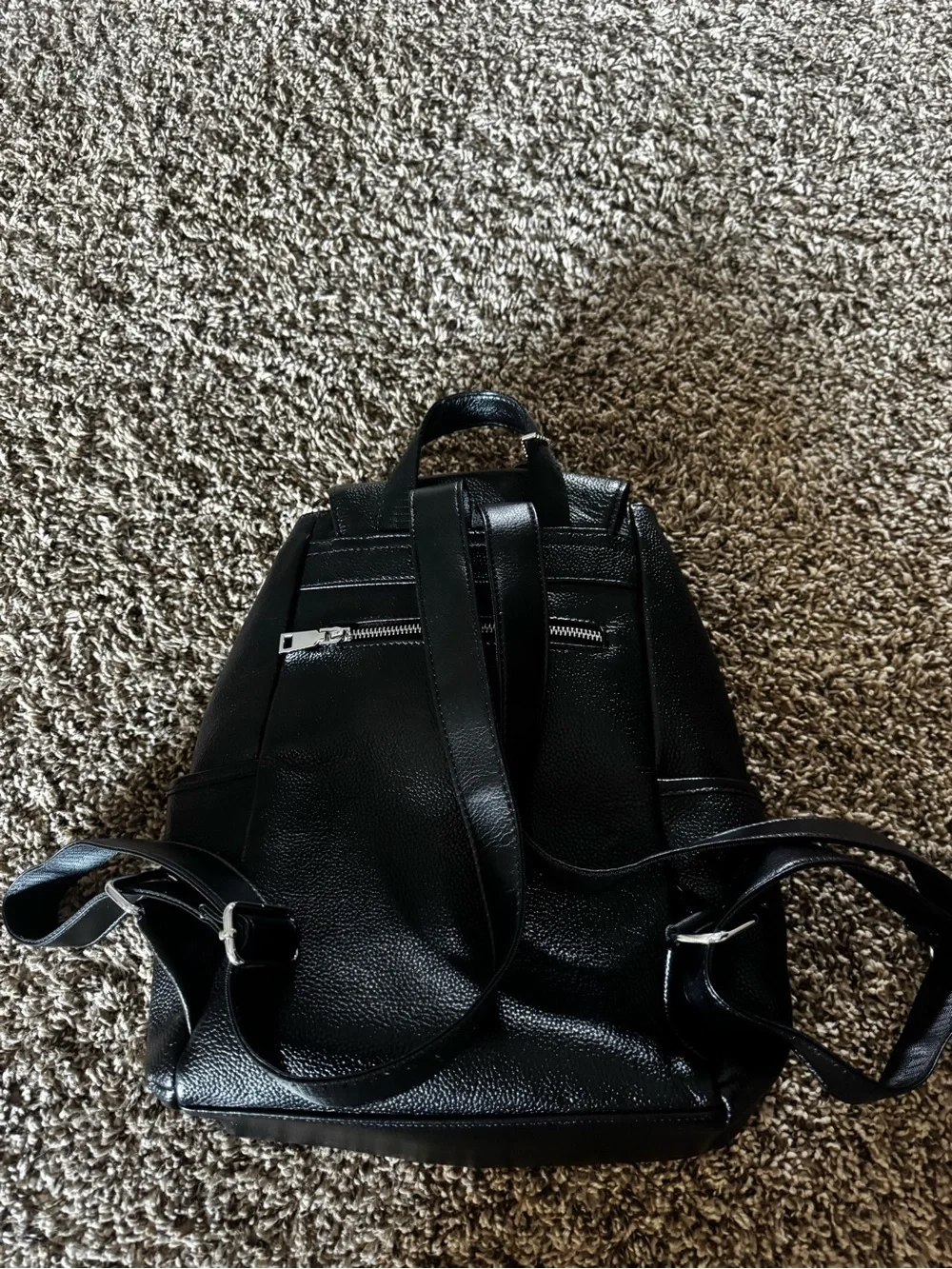 Black Pebbled Faux Leather Backpack